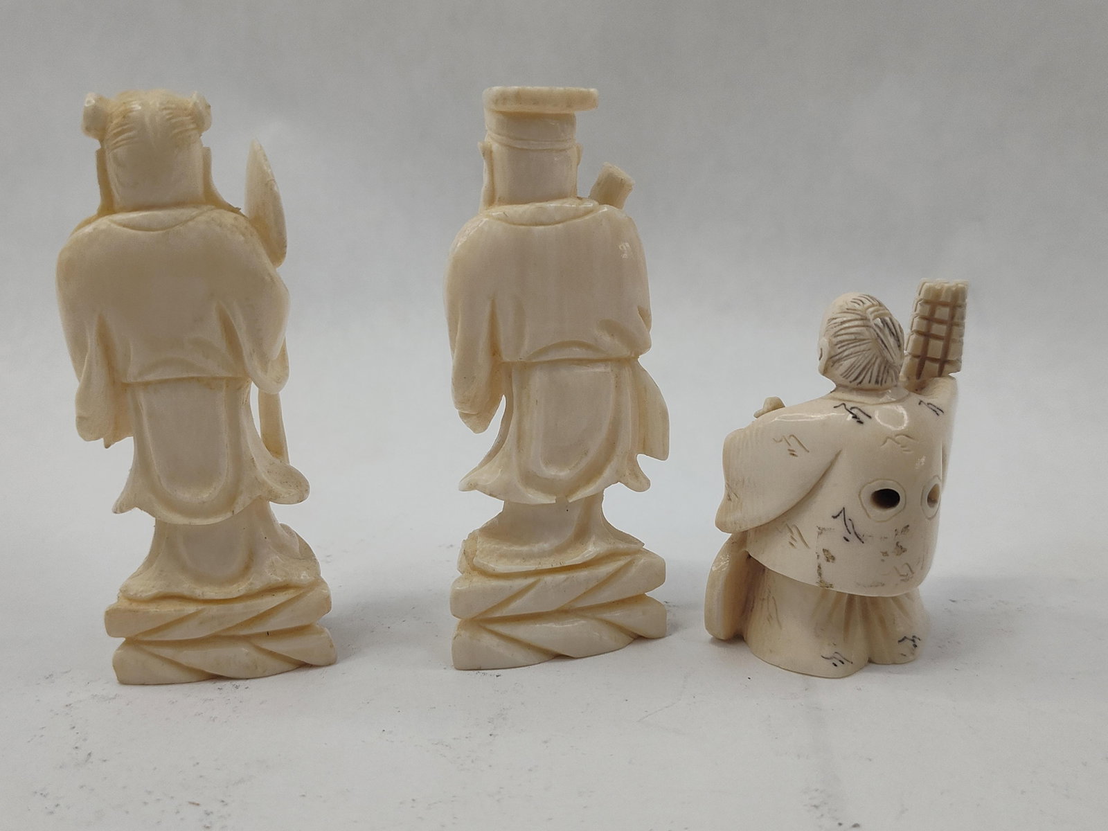 Set 3 Carved Bone Figures w/ Netsuke - 4