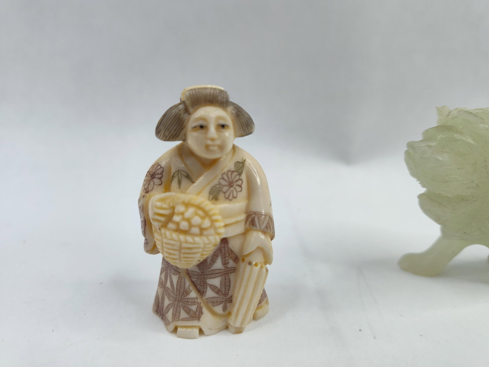 Pair Asian Figures: Netsuke & Stone - 2