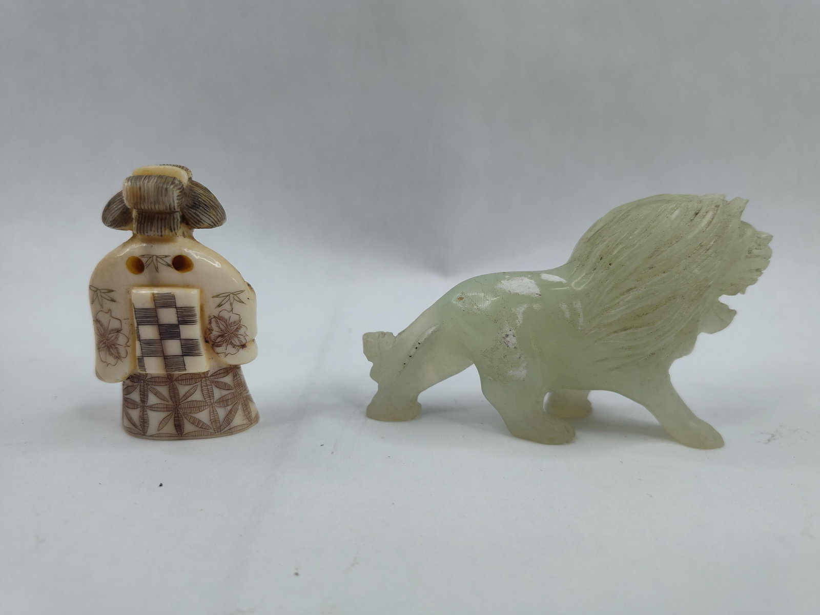 Pair Asian Figures: Netsuke & Stone - 4