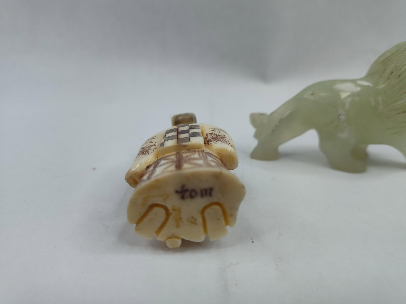 Pair Asian Figures: Netsuke & Stone - 5