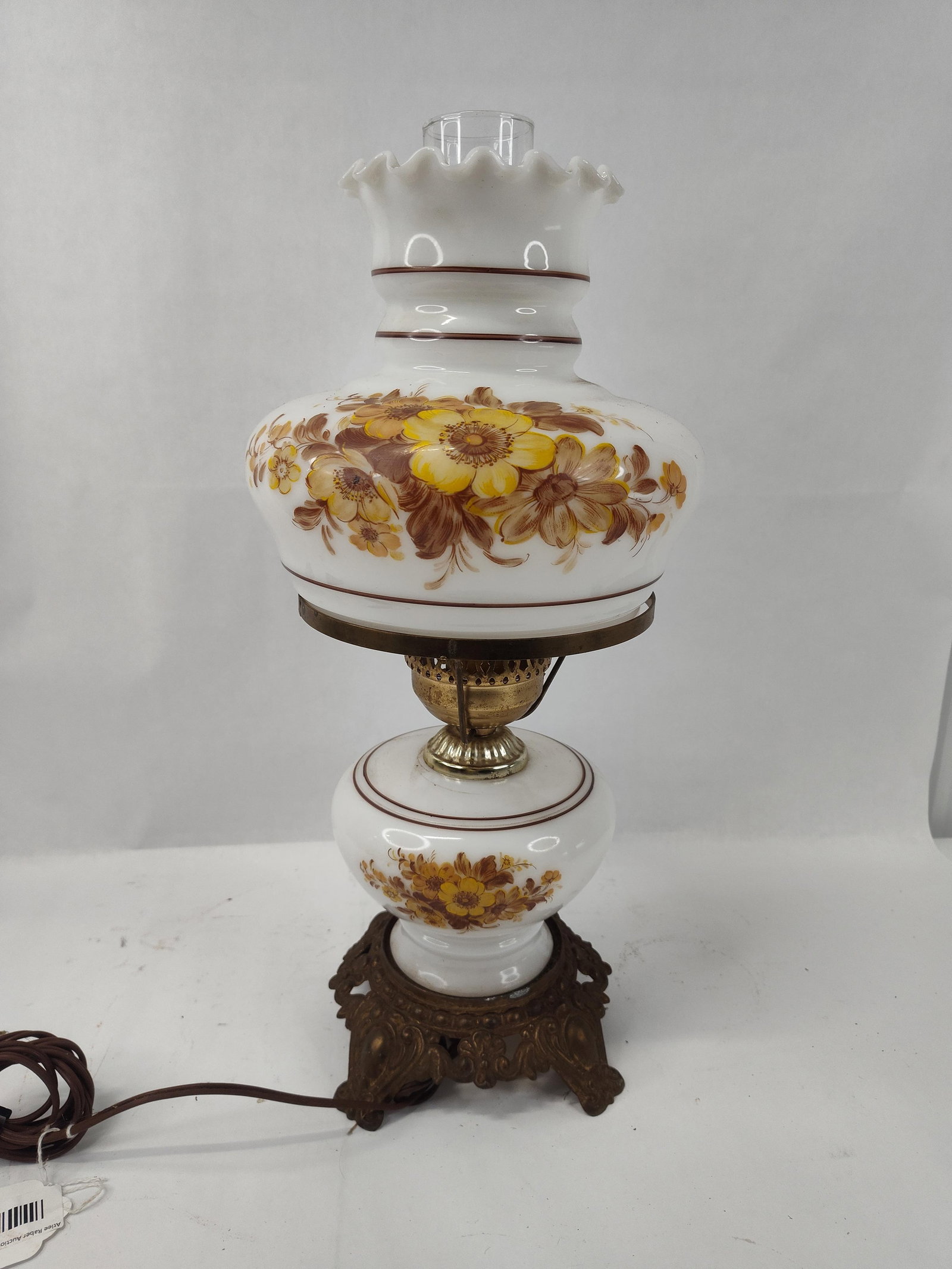 Floral Milk Glass Hurricane Lamp (1 of 4)