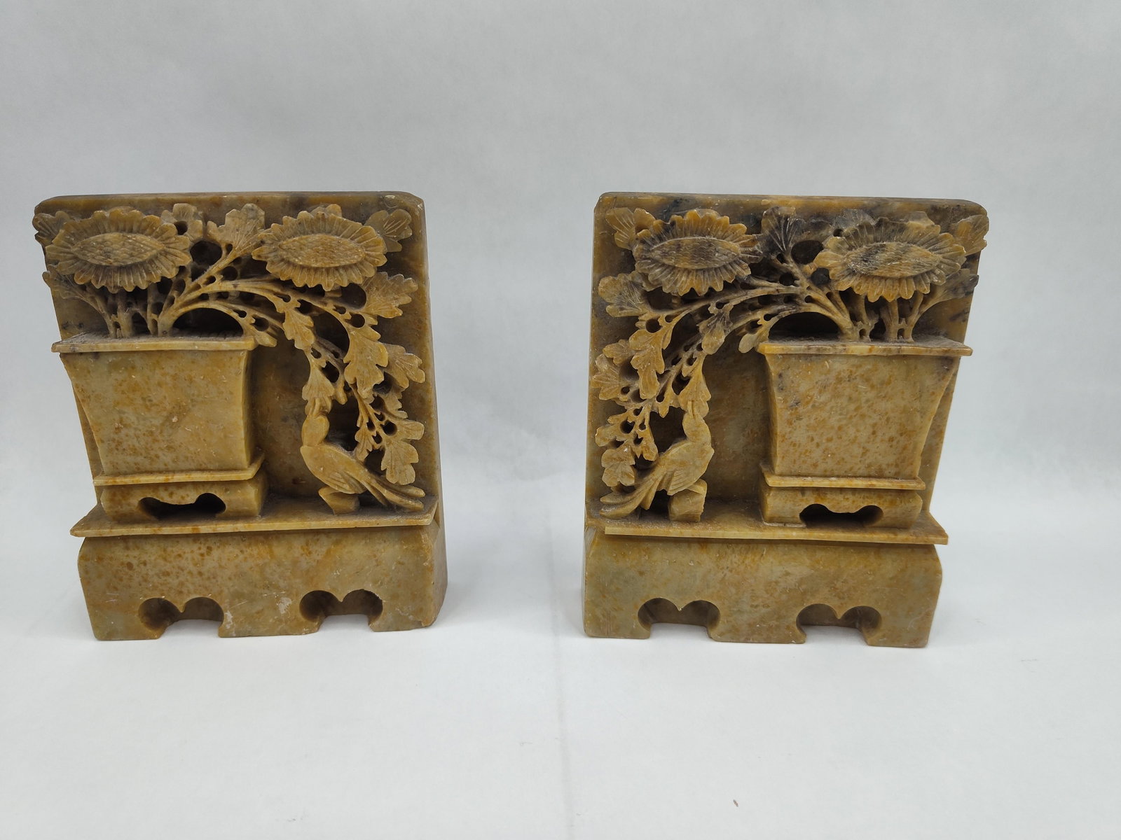 Pair Hand Carved Soapstone Bookends (1 of 5)