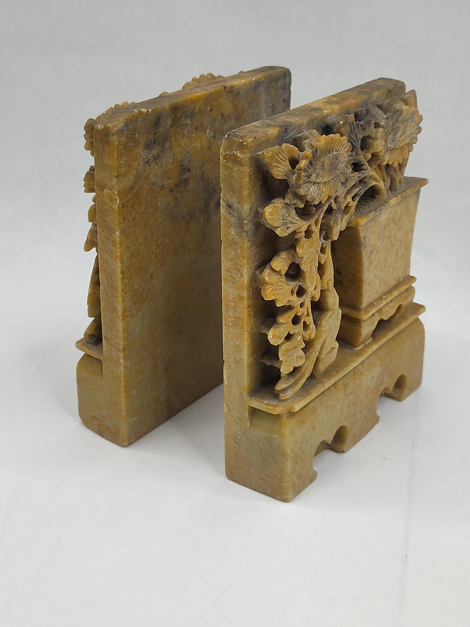 Pair Hand Carved Soapstone Bookends - 5
