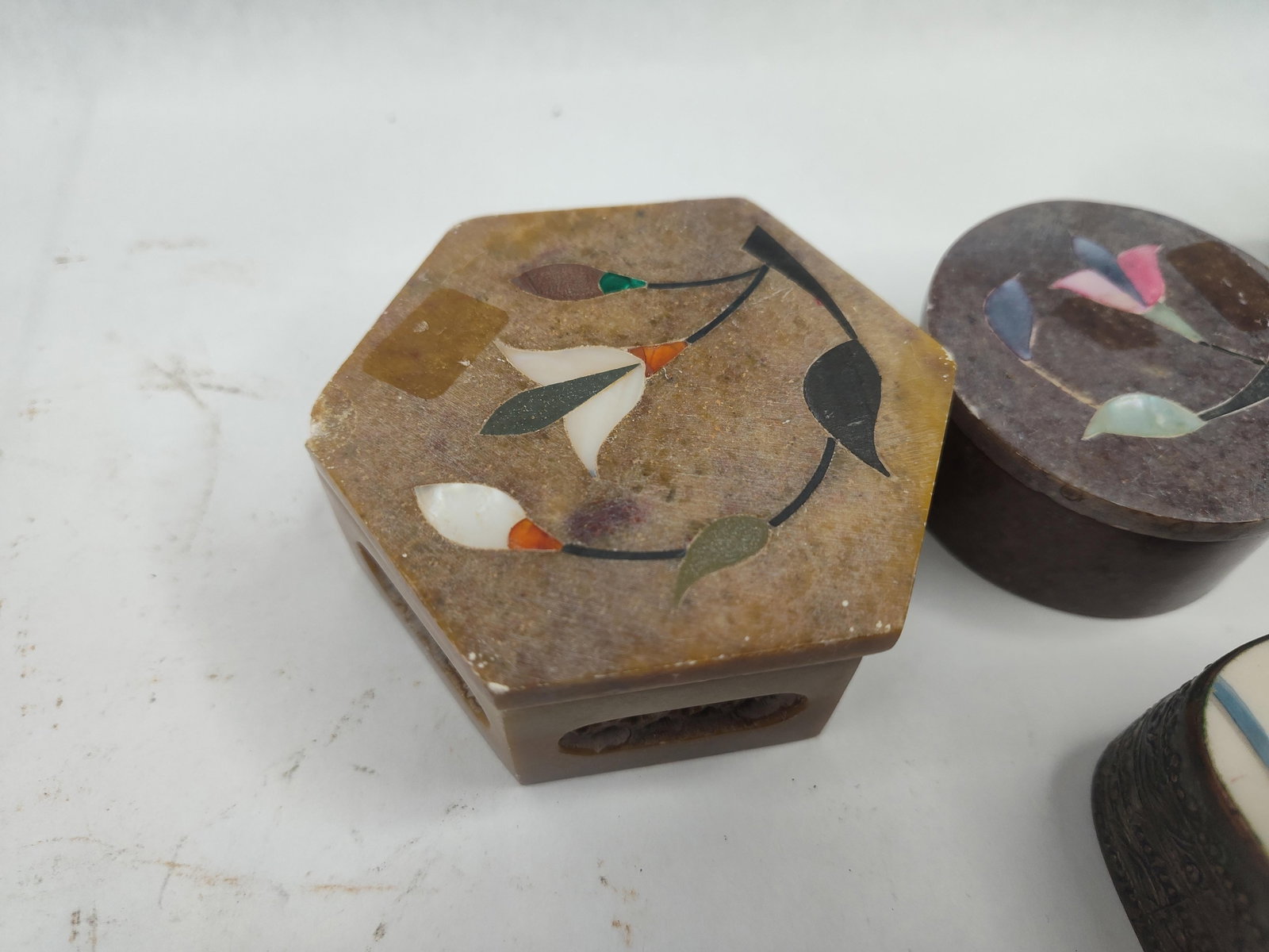 Set 4 Stone, Ceramic & Metal Boxes - 2