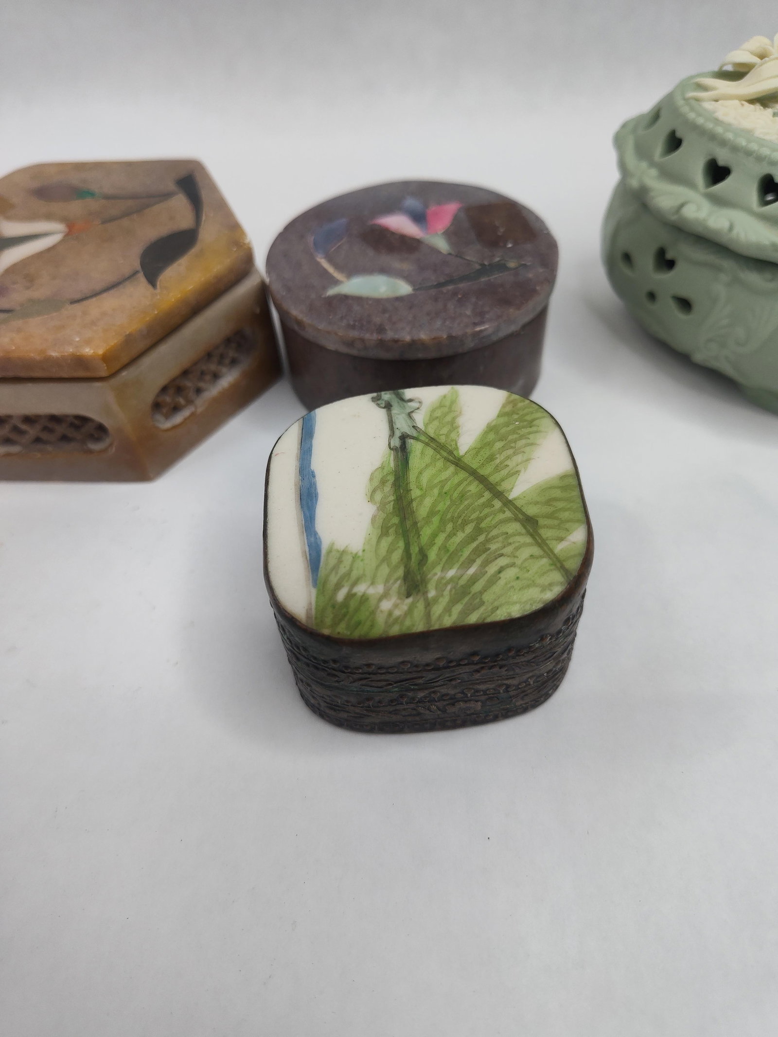 Set 4 Stone, Ceramic & Metal Boxes - 5
