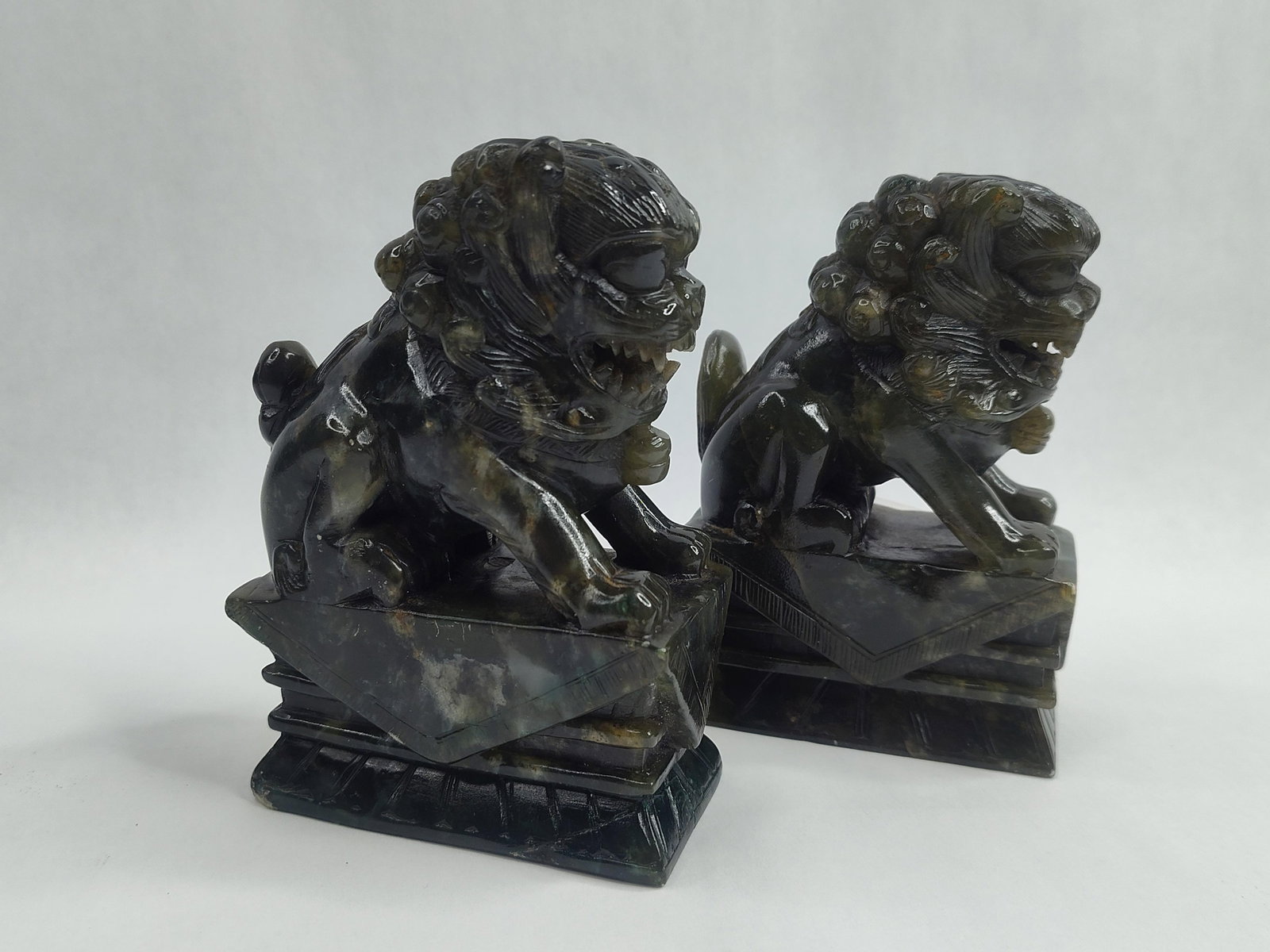 Pair Chinese Carved Hardstone Foo Dogs (1 of 5)