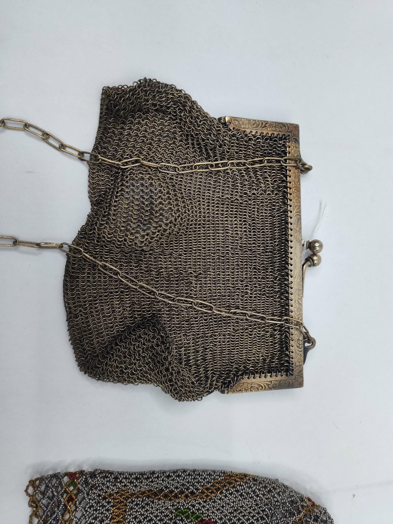 Pair German Silver & Beaded Mesh Purses - 2