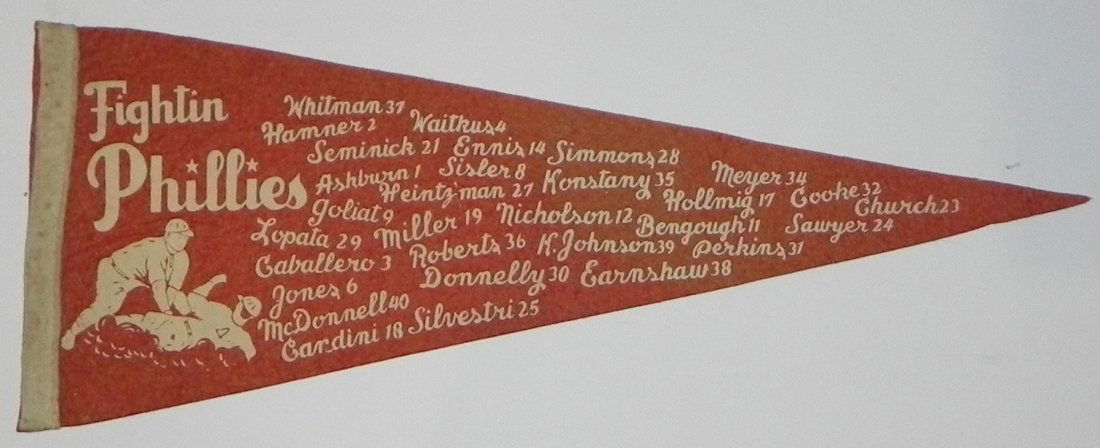 Beautiful 1950 Fightin Phila Phillies Roster Pennant (1 of 3)