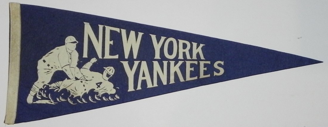 1940's New York Yankees Pennant w/ sliding player motif (1 of 3)