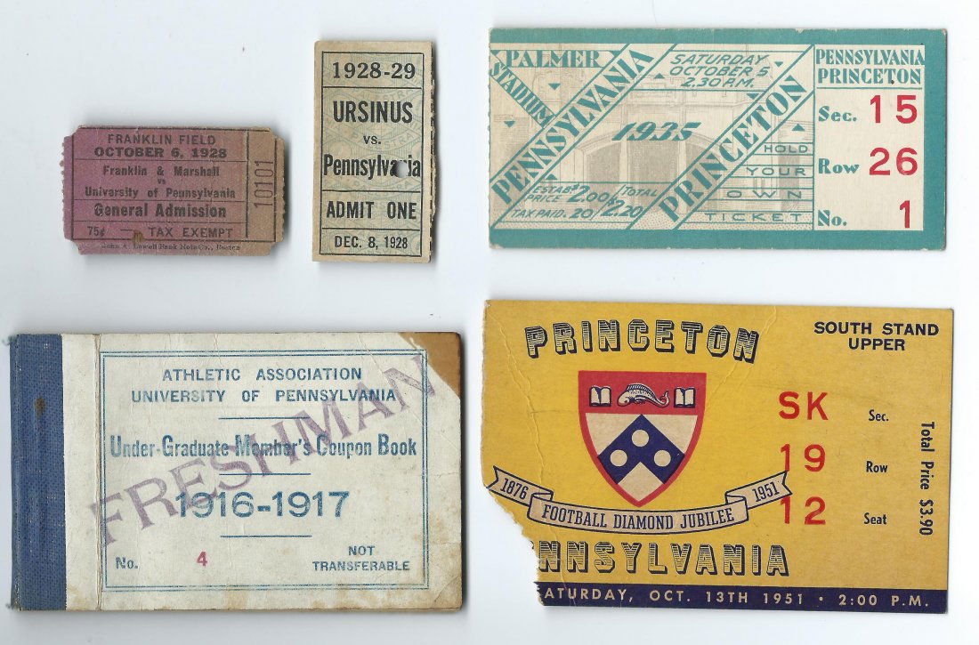 Lot of 5 Univ of Penn Football Tickets dating from 1916 (1 of 2)