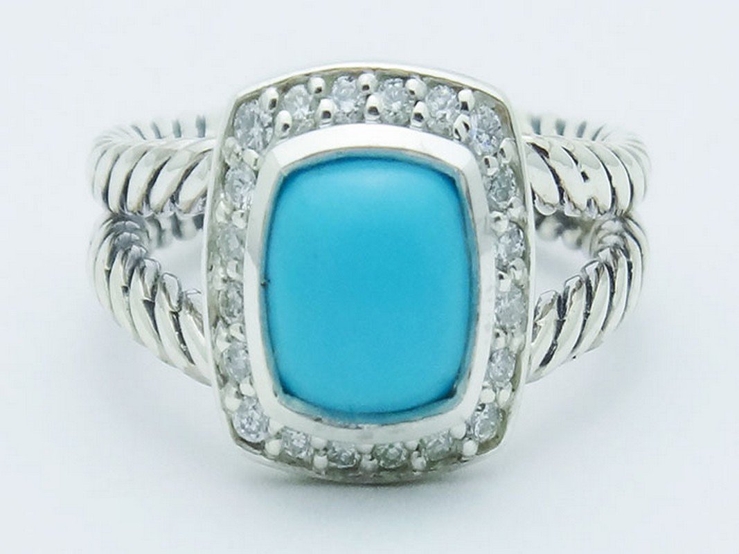 David Yurman Silver Petite Albion Ring  Turquoise Pave (1 of 5)