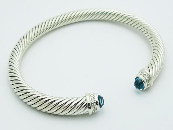 David Yurman 925 Silver Bracelet Blue Topaz & Diamond (1 of 4)