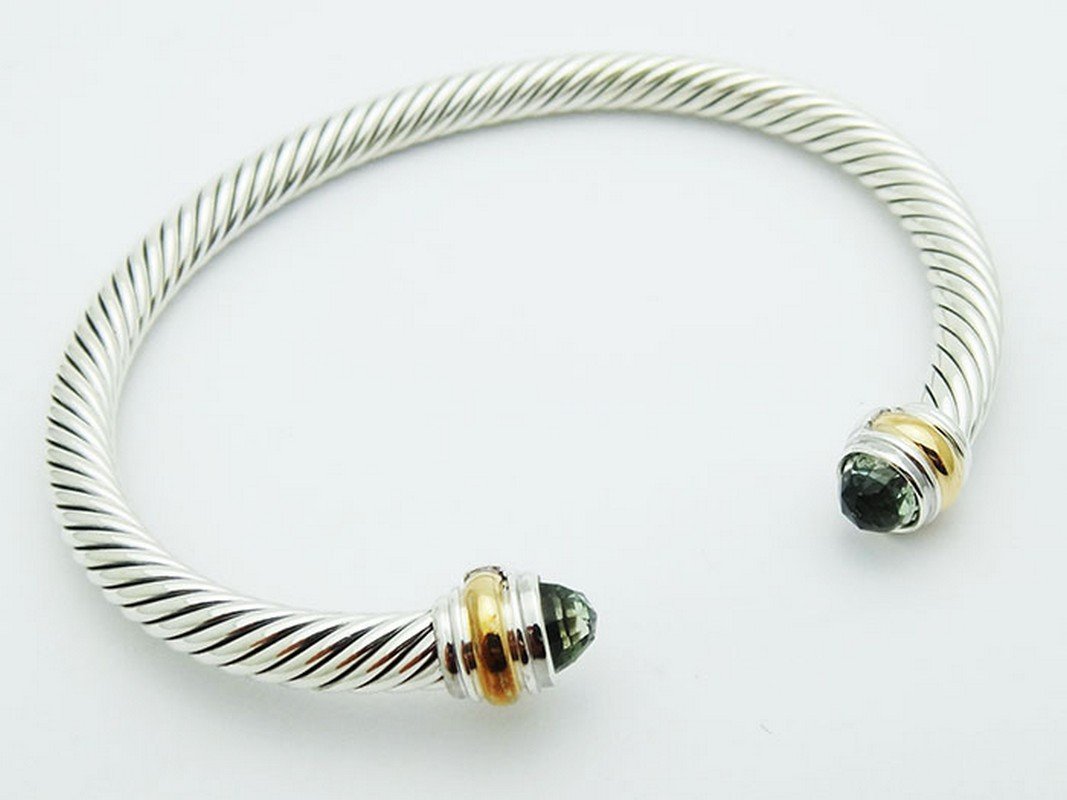 David Yurman 925 Silver Cable Bracelet Prasiolite 14K (1 of 4)