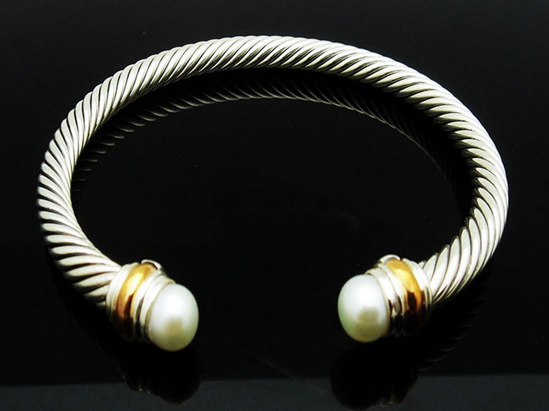 David Yurman 925 Silver Cable Bracelet Pearl & 14K Gold (1 of 4)