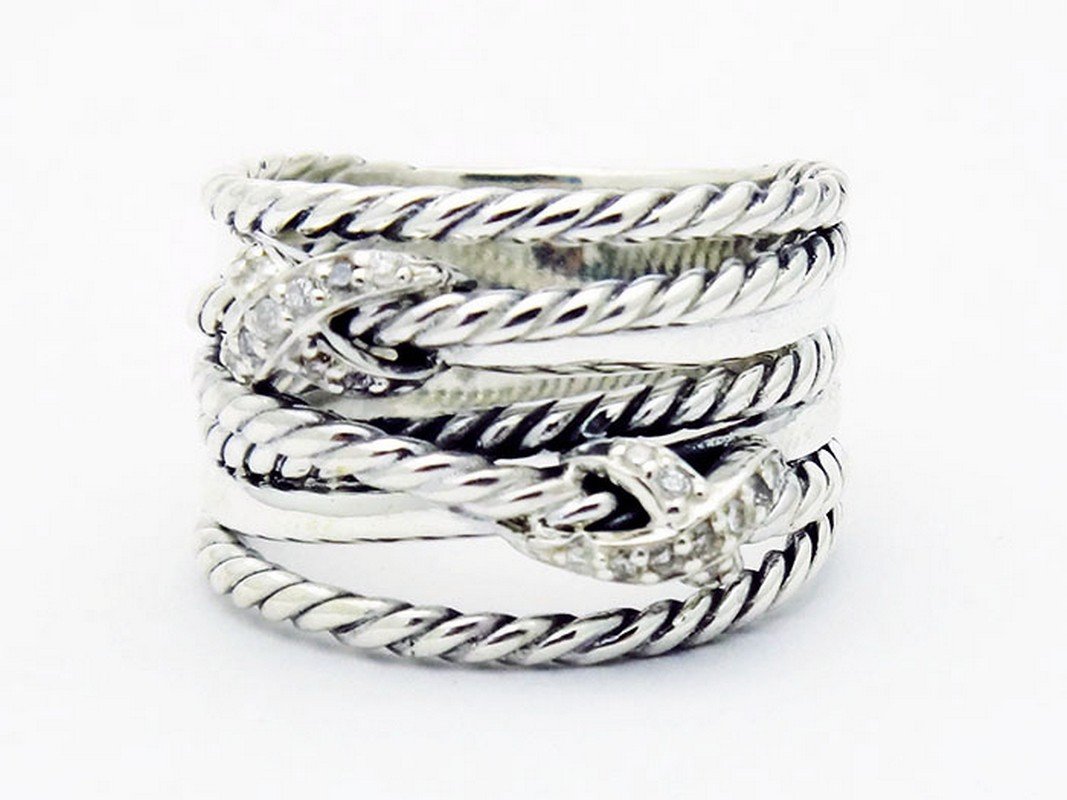 David Yurman 925 Sterling Crossover Ring & Diamonds: David Yurman 925 Sterling Crossover Ring & Diamonds David Yurman 925 Sterling Double X Crossover Wide Ring with 0.09tcw Diamonds This piece bares full DY. hallmarks. Retail Price: $675 Details: Brand: