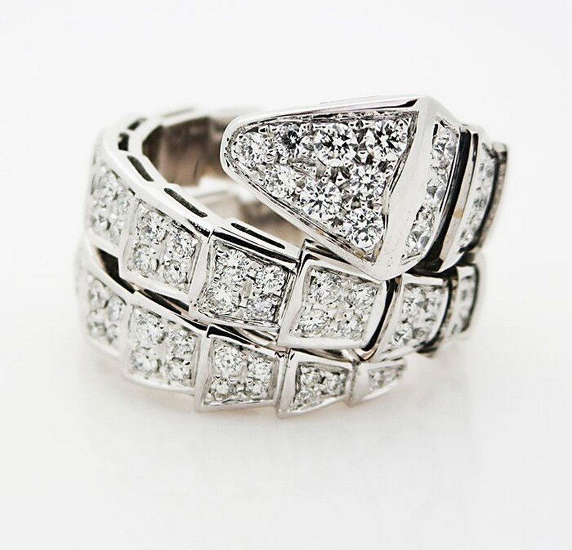 Bulgari 18k White Gold Pave Diamond Serpent Ring (1 of 5)