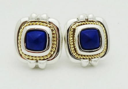 Tiffany & Co. Vintage Silver & 18k Lapis Lazuli: Tiffany & Co. Vintage Silver & 18k Lapis Lazuli Earrings Tiffany & Co. Vintage 925 Silver & 18k Yellow Gold Lapis Lazuli Earrings These earrings made of 925 Sterling Sliver and 18K Yellow Gold, the st