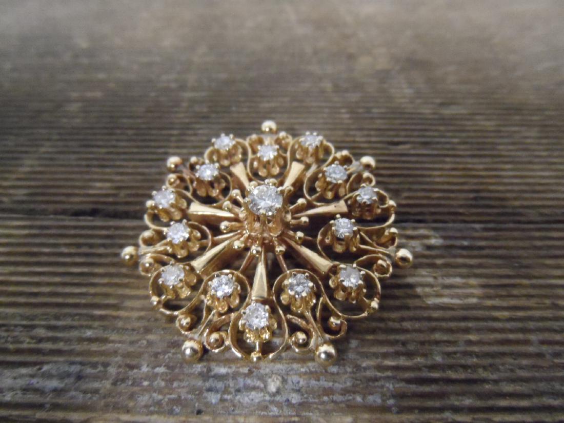 Vintage Handmade Diamond and 14k Gold Brooch (1 of 3)