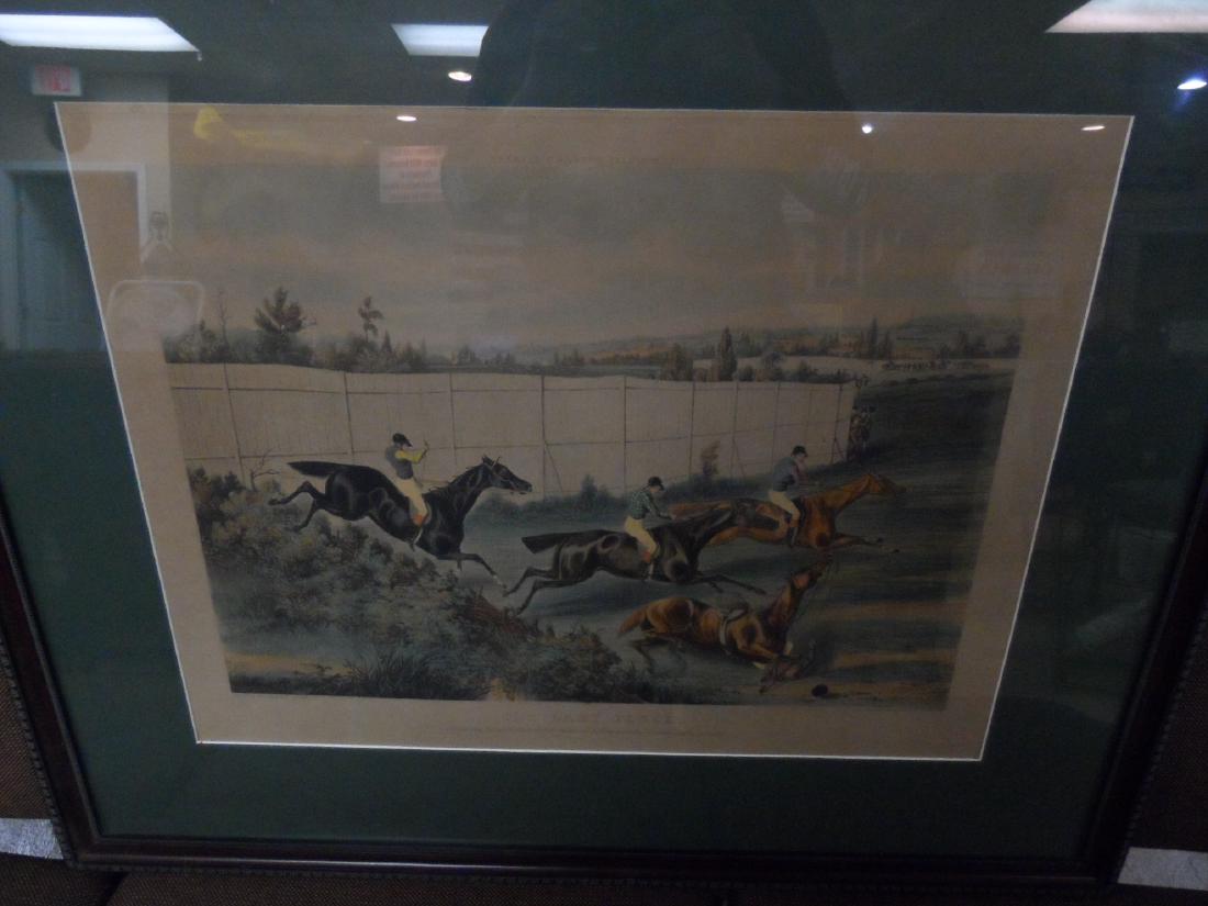 Antique Steeplechase Engraving: Antique Steeplechase engraving titled, The Last Fence. Painted by Henry Thomas Alken, engraved by R.G and A.W Reeve. Engraving measures 25x19, frame measures 35.5x30"