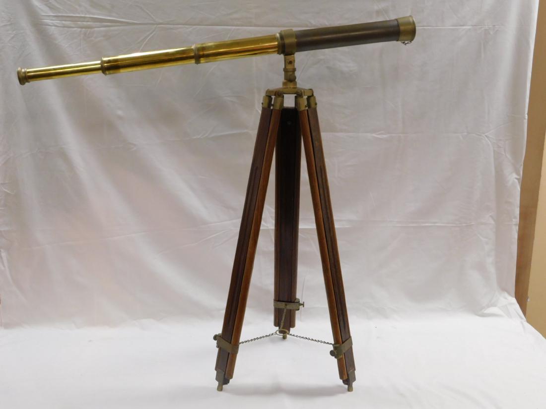Vintage Harbor Masters Telescope: Vintage Harbor Masters telescope with original stand and lenses cover. Telescope is constructed of brass, stand is made from walnut and brass. Completely opened scope measures 39.75", total height wit