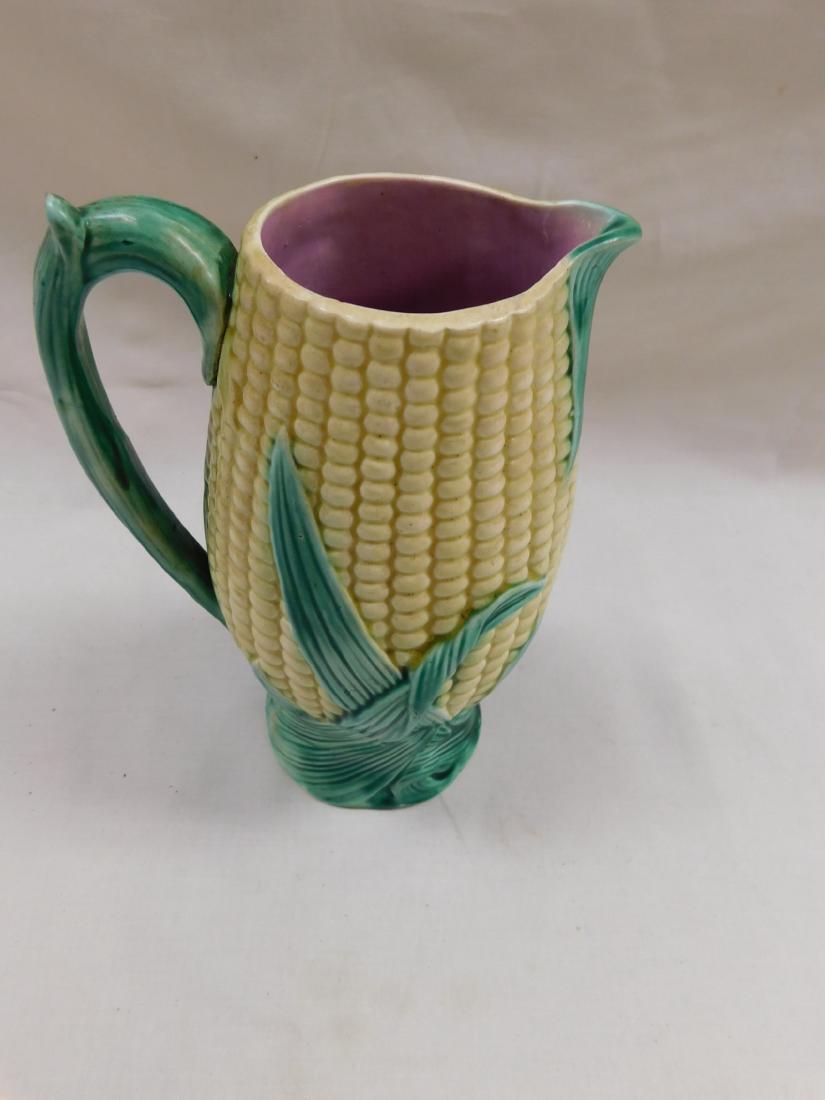 Early Majolica Corn Pitcher: Early Majolica Corn pitcher. Pitcher is in excellent condition with no chips or cracks. Measures 9" tall.