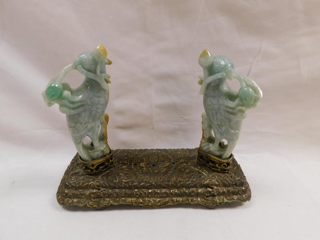 Antique Brass and Jade Clock Base: Antique Brass and Jade Clock Base. Piece is in excellent condition and measures 10.5" long x 4" wide x 7.5" tall