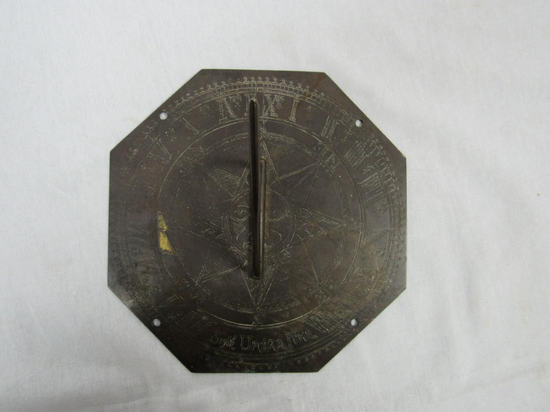 Mid 19th Century Sundial: Mid 19 th Century sundial. English origin. Bottom reads Sin Umbra Nihil. Measures 8.5" across