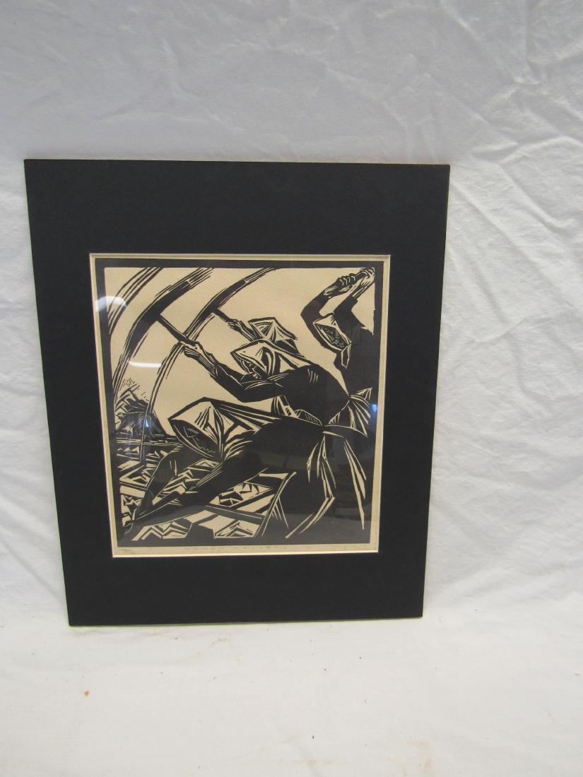 Earl Washington Wood Block Print, Women Railers: Earl Washington Wood Block Print, Woman Railers. Signed lower left corner, artist proof. Matted measures 11x13.5"