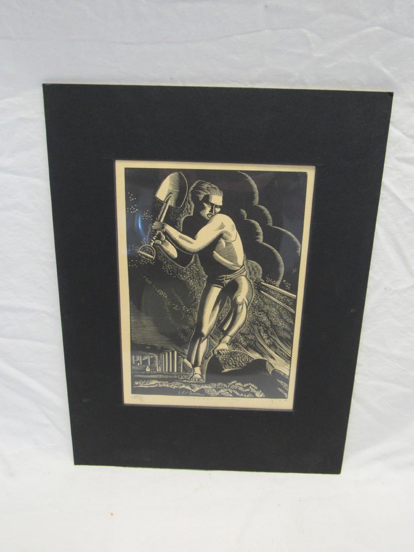 Earl Washington Wood Block Print, Workers Unite: Earl Washington Wood Block Print, Workers Unite. Signed lower left corner, artist proof. Matted measures 12x16"