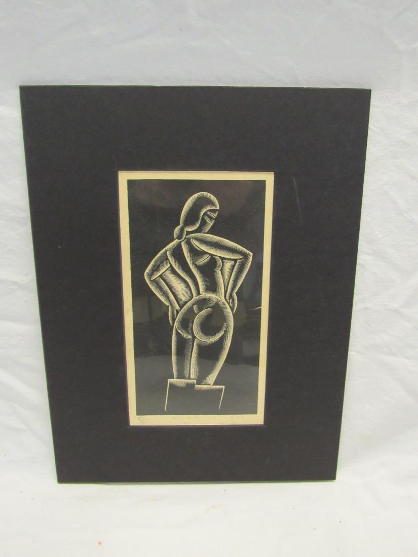 Earl Washington Wood Block Print, Nude: Earl Washington Wood Block Print, Nude. Signed lower left corner, artist proof. Matted measures 13.25x10"