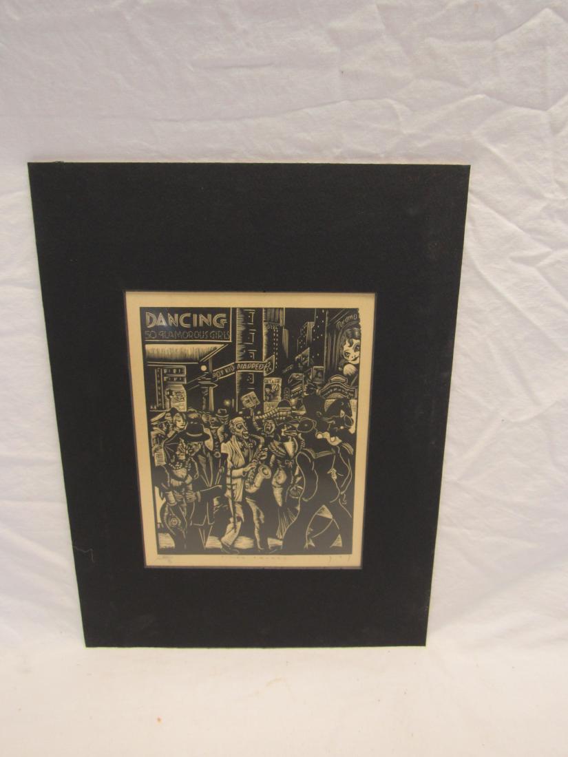 Earl Washington Wood Block Print, Times Square: Earl Washington Wood Block Print, Times Square. Signed lower left corner, artist proof. Matted measures 16x12"