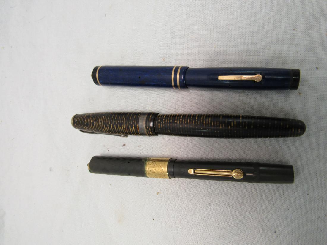 Lot of 3 Antique Fountain Pens: Lot of 3 Antique Fountain Pens. Brands include: Wahl Ever sharp 14k tip, Ideal 14k tip, Parker