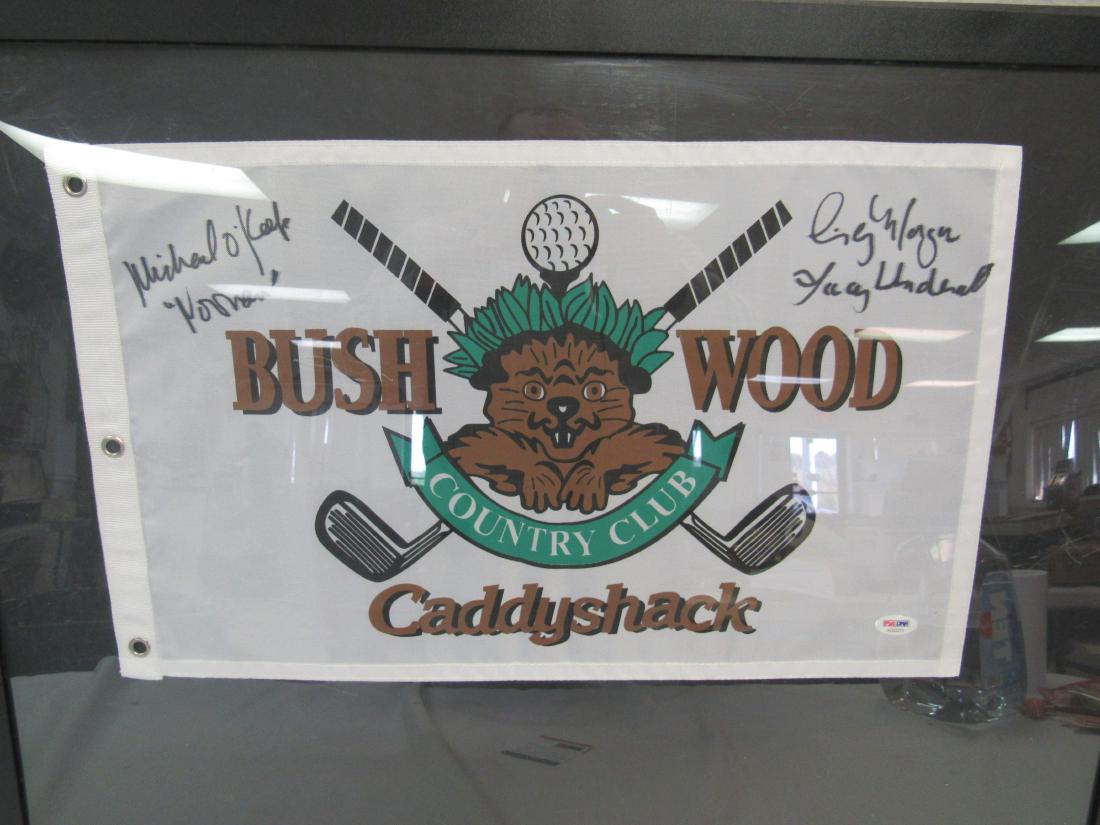 Caddy Shack Signed Golf Pin Flag: Caddy Shack Signed Golf Pin Flag. Signed by Michael O'Keefe (Noonan) and Sindey Morgan (Lacey Underalls). Comes with PSA/DNA COA. Measures 20 x 12"