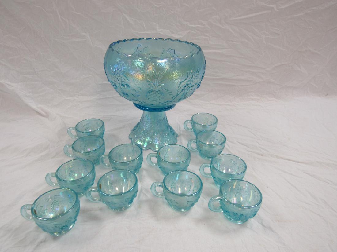 Westmoreland Iridescent Blue Punch Bowl Set