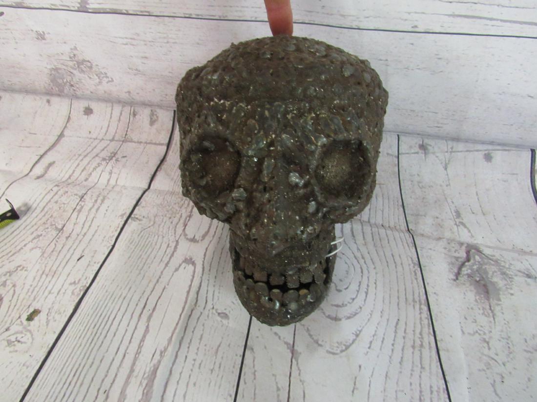 Terry Nelson Folk Art Skull: Metal Skull by self taught, metal art creator southern folk artist Terry Nelson. Measures 7 x 9"