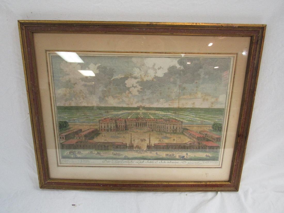 18th Century Garden Engraving: 18th Century Garden Engraving. Titled, Das Kay Berliche Lust = Schlob, Schonbrunn. In very good condition, some foxing consistent with age. Framed measure 22 x 17.5"