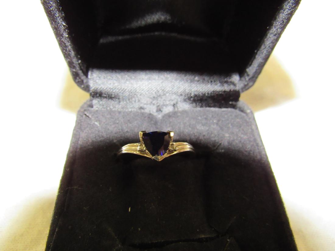 Vintage Ladies 10K White Gold Sapphire and Diamond Ring: Ladies 10K White Gold Sapphire and Diamond Ring. Size 7.25