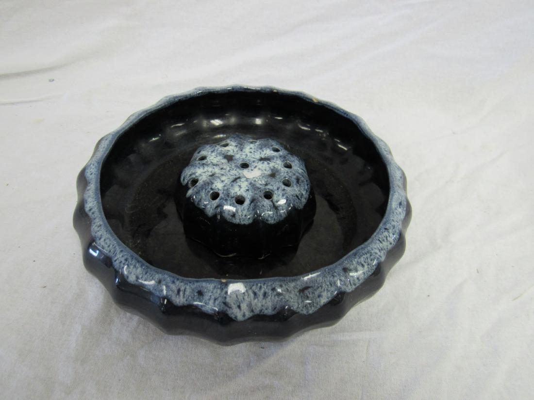 Van Briggle Low Bowl with Frog: Anna Van Briggle Low Bowl with Flower Frog. In excellent condition. Frog measures 3.75" bowl measures 8"