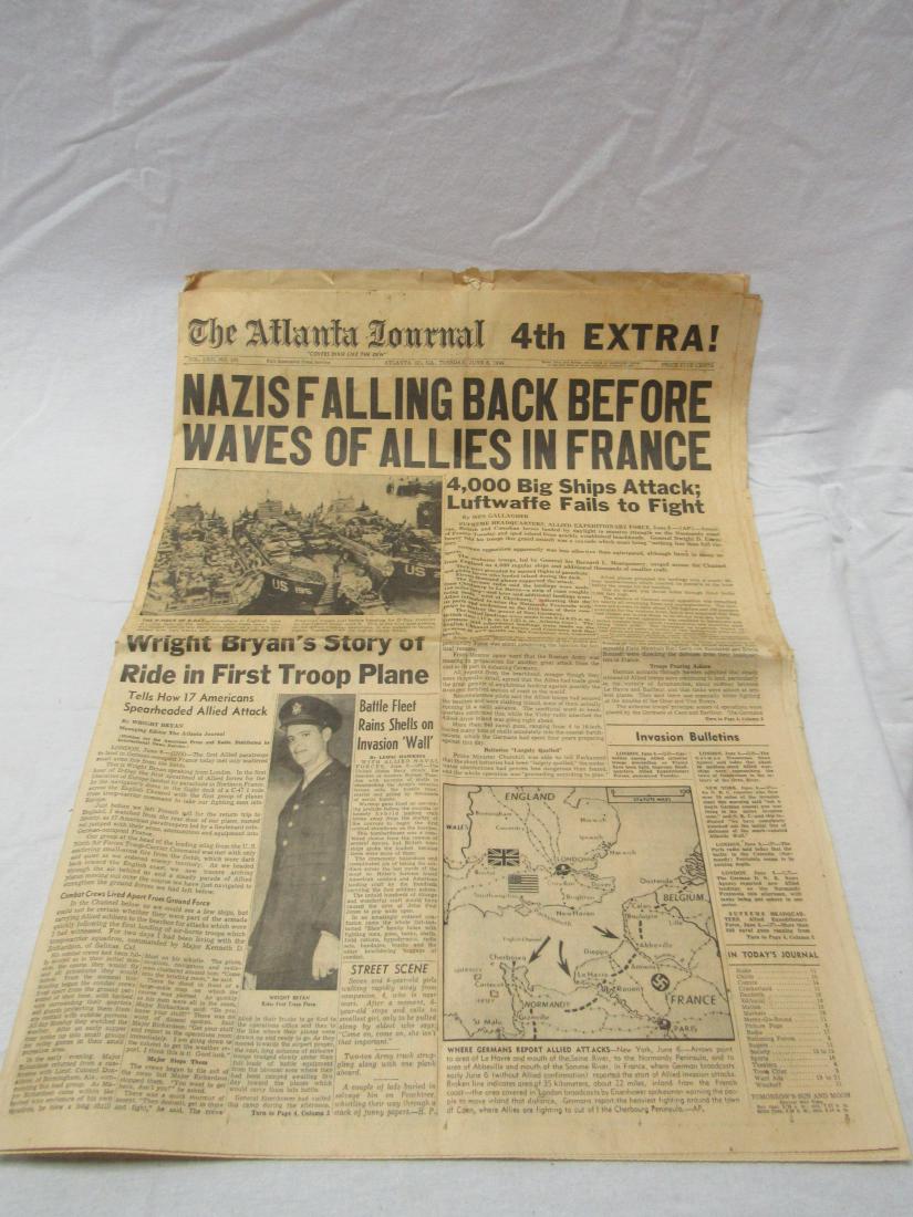 The Atlanta Journal Newspaper June 6, 1944. Headline