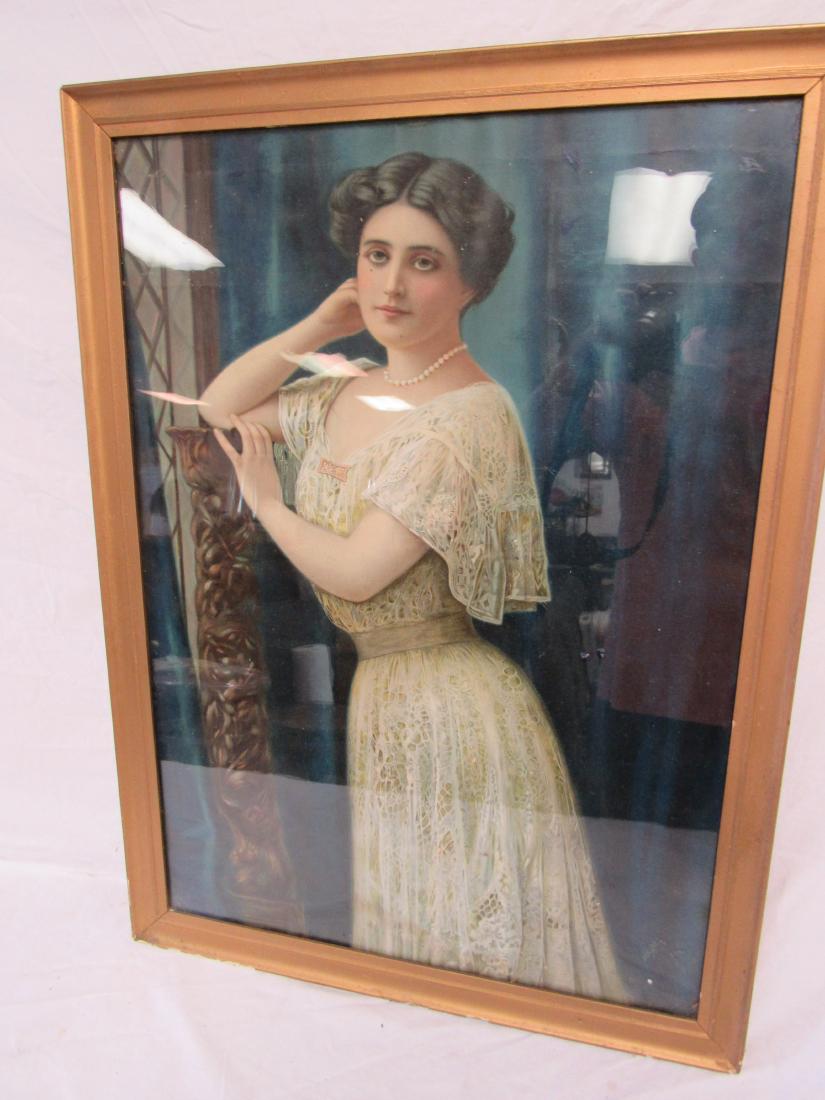 Antique Edwardian Portrait Lithograph: Antique Edwardian Portrait Lithograph. In good condition with minor creases and holes, as photographed. Original wavy glass. Frame measures 22.5 x 30.5"