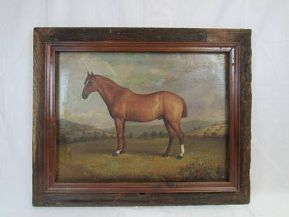 Original 19th Century W.R. Waters Oil on Canvas,: Original 19th Century W.R. Waters Oil on Canvas, Chestnust Stallion in country side. Painting in overall good condition with some damage, see photographs. Signed lower right center by W.R. Waters 1878