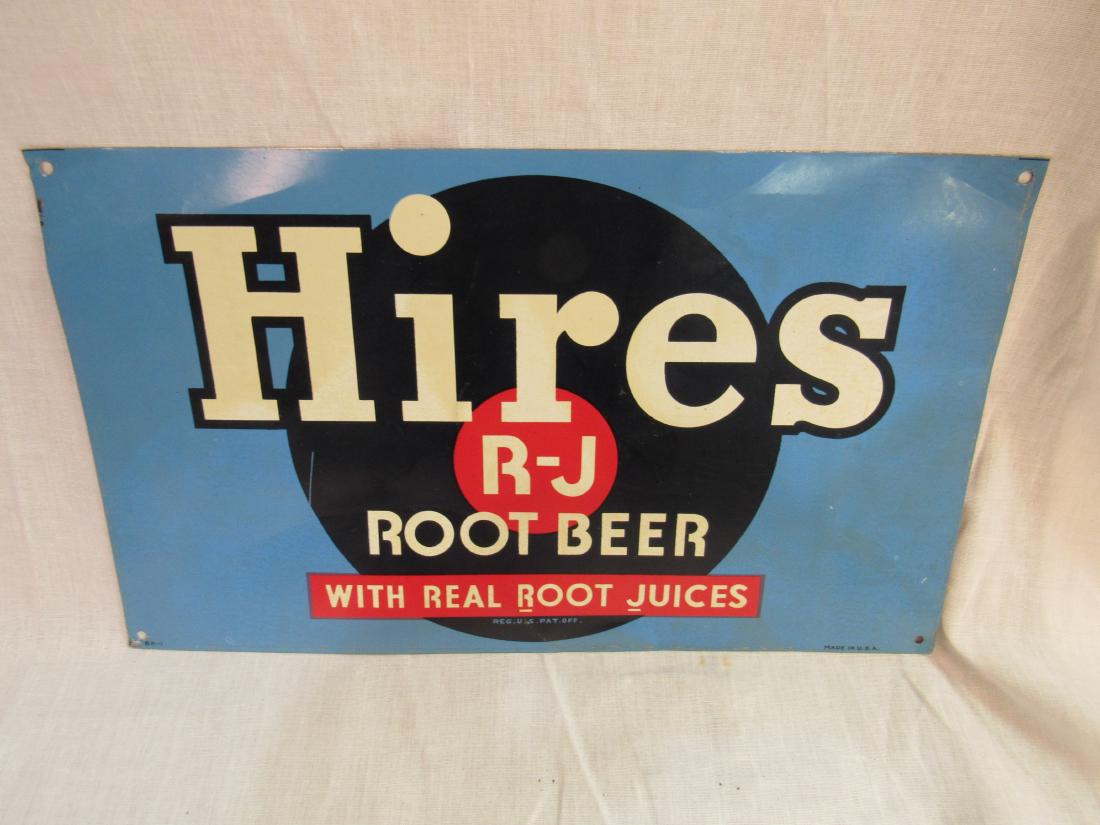 NOS Hire's Root Beer Tin Tacker Sign: NOS Hire's Root Beer Tin Tacker Sign. In excellent condition. Measures 12 x 7"