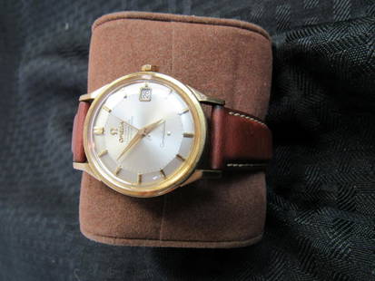 1959 18k Gold Omega Automatic Chronometer Mens Wrist: 1959 18k Gold 24 Jewel Pie Pan Dial Omega Automatic Chronometer officially certified Constellation Mens Wrist Watch. In excellent working condition. Face measures 29mm