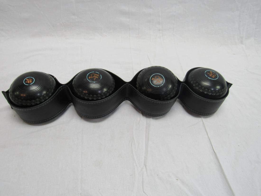 Vintage English Lawn Ball Set: Vintage English Lawn Ball Set, size 3. Set made by Thomas Taylor. In excellent condition with original leather carrier.