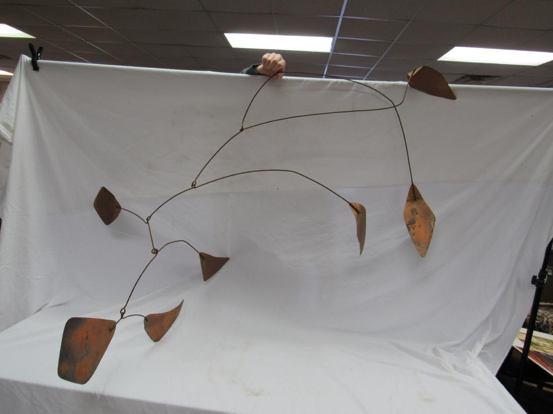 After Alexander Calder Mobile: After Alexander Calder Mobile. Constructed of metal rods and copper. Measures 58" tall x 57" wide