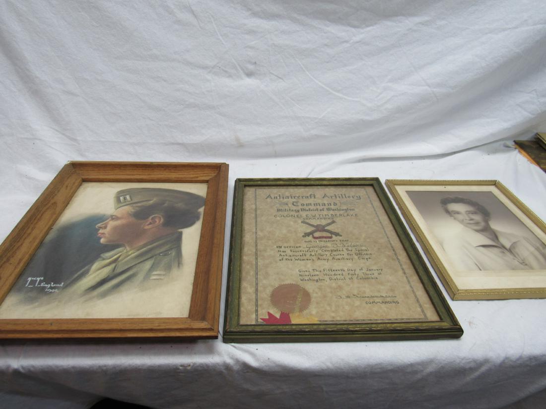 Georgia B. Watson Estate Items: Georgia B. Watson Estate Items. Lot includes original pastel portrait of Georgia in her WWII uniform dated 1944, an Antiaircraft Artillery Certificate, her original high school diploma, and a photogra