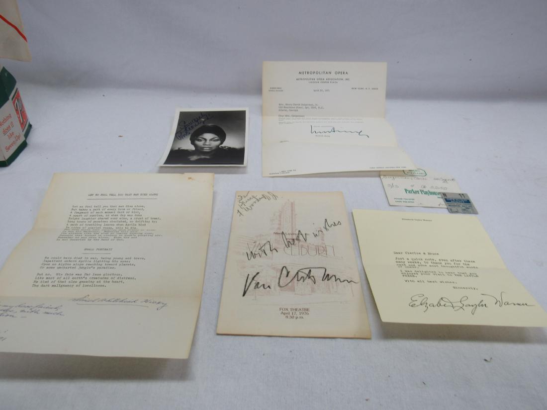 Elizabeth Taylor Warner Thank You Letters and Ticket: Elizabeth Taylor Warner Thank You Letters and Ticket Stubs to Little Foxes, addressed to Clarice Geigerman and Bruce Woodruff. Lot also includes Van Cliburns autograph.
