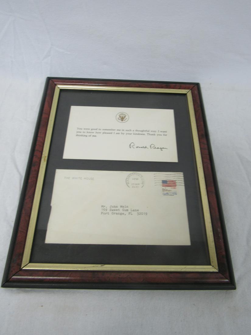 Autographed Ronald Reagan Letter: Autographed Ronald Reagan Letter. Letter comes with envelope. Addressed to Mr. John Wain dated September 23, 1981. Letter reads "You were good to remember me in such a thoughtful way. I want you to kn
