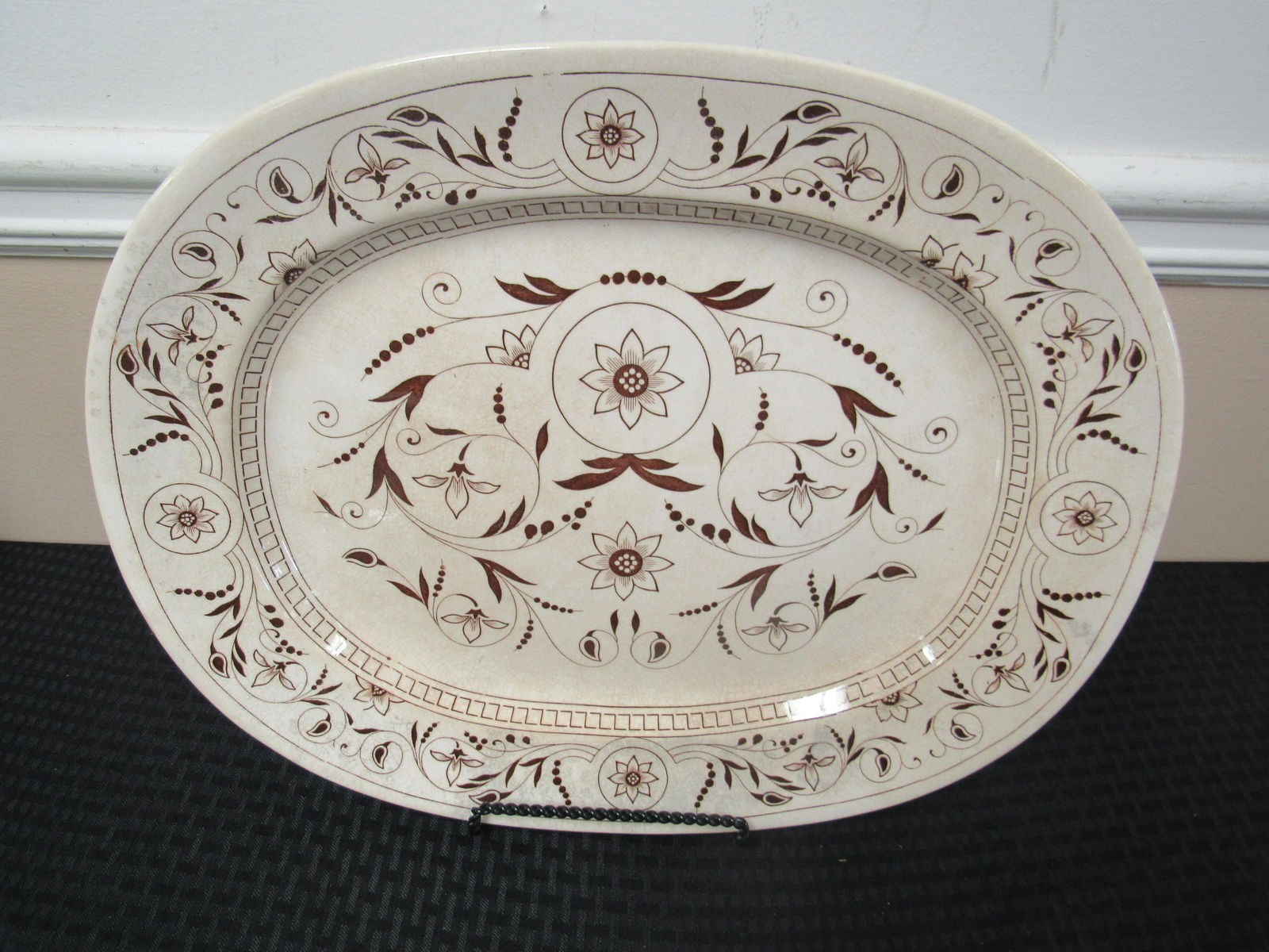 Antique Parisian Granite Scroll Pattern Platter: Antique Parisian Granite Scroll Pattern Platter. Very good condition. Some crazing due to age, as photographed. 18" x 4.5". Manifest #607