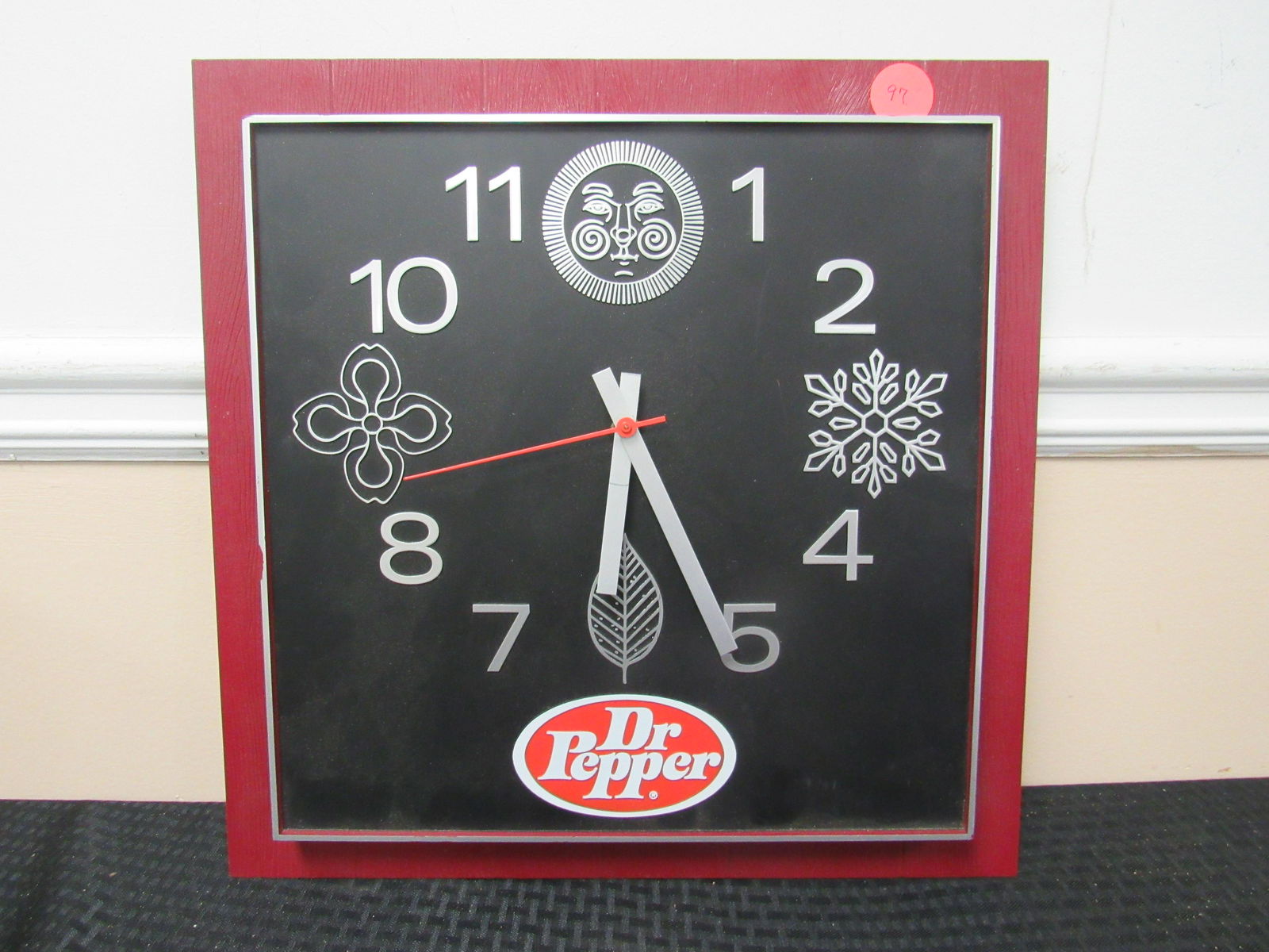Vintage Dr. Pepper Clock: Vintage Dr. Pepper Clock. Excellent working condition. Constructed of plastic. 17" x 17"